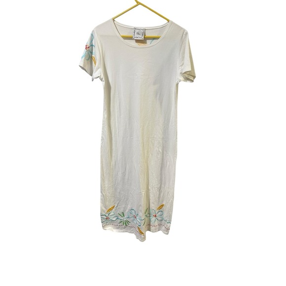 Michael Simon Lite Size Small Floral Embroidered Maxi Dress Short Sleeve - Picture 1 of 7